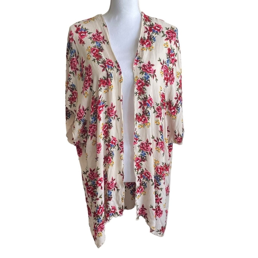 Ragdoll Women Cottagecore Boho Kimono Cardigan XL Cream‎ Floral Open Front